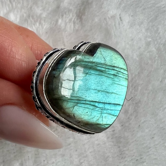 Jewelry - 925 Aqua Flash Labradorite ❤️ Heart Ring 9 3/4